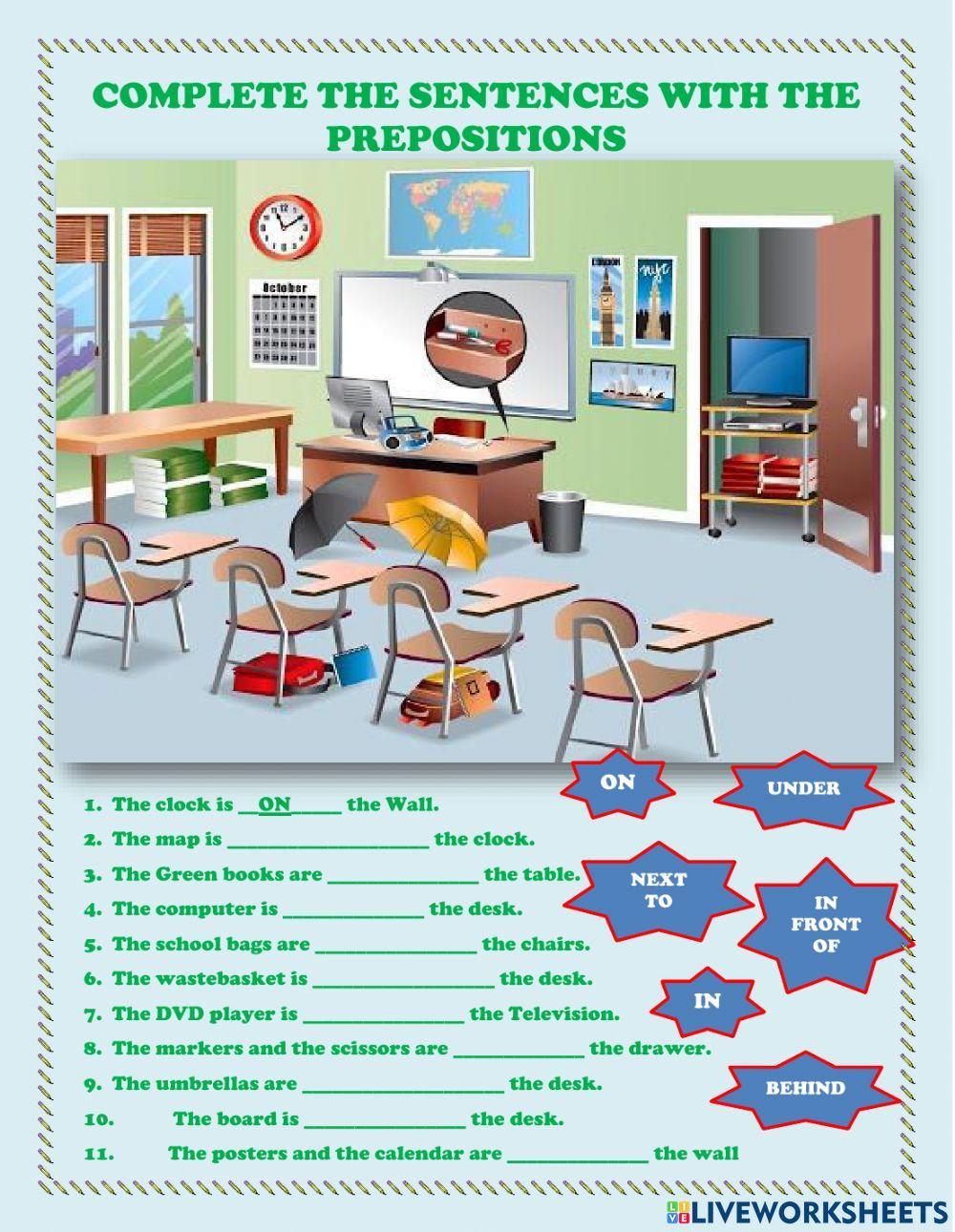 Prepositions of place and classroom objects
