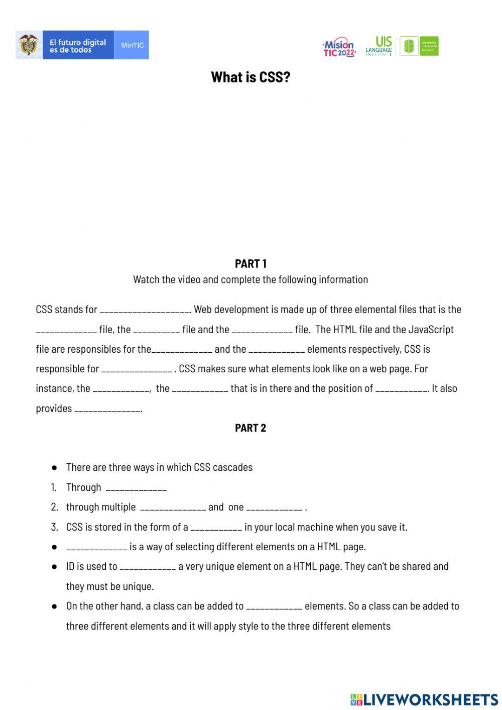 Css worksheet | Live Worksheets
