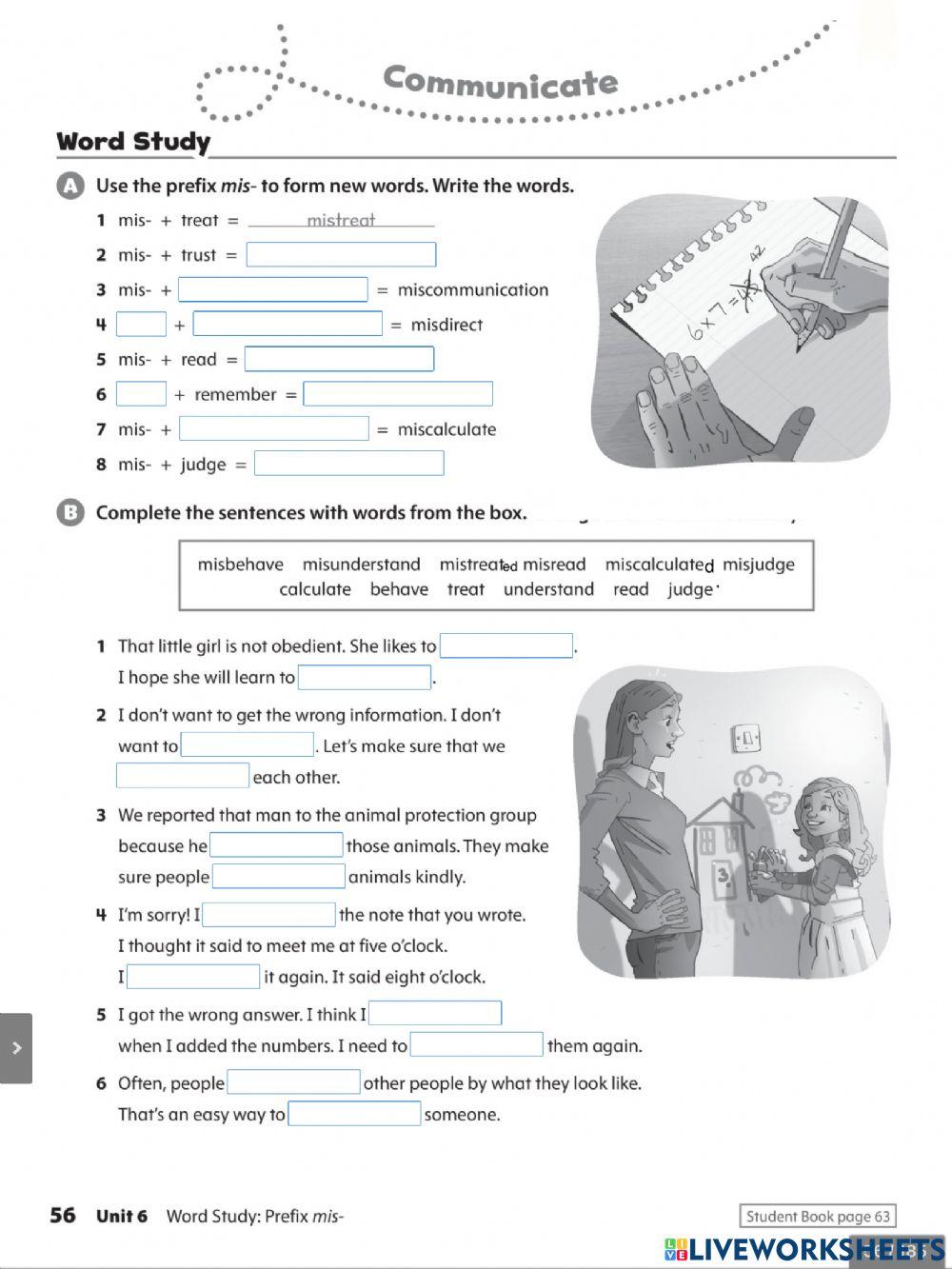 prefix mis online exercise for Live Worksheets