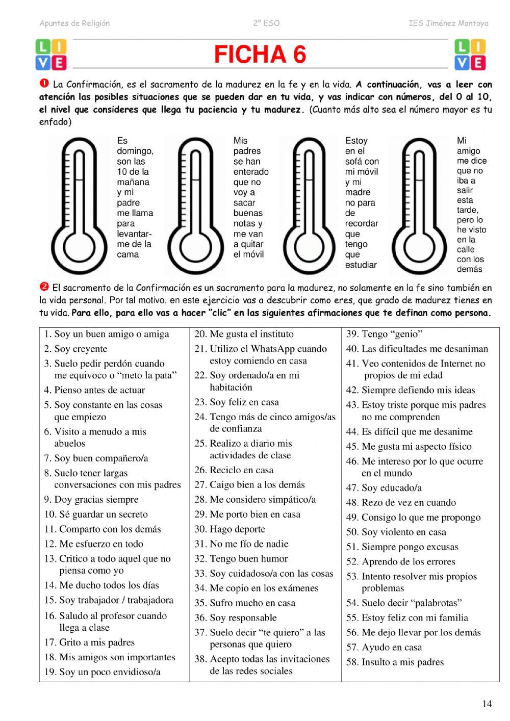 2º ESO. Tema 1. Los Sacramentos. La Confirmación. Ficha 6-