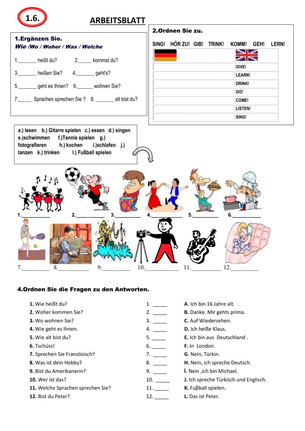 Die ersten Verben und W- Fragen zur Person