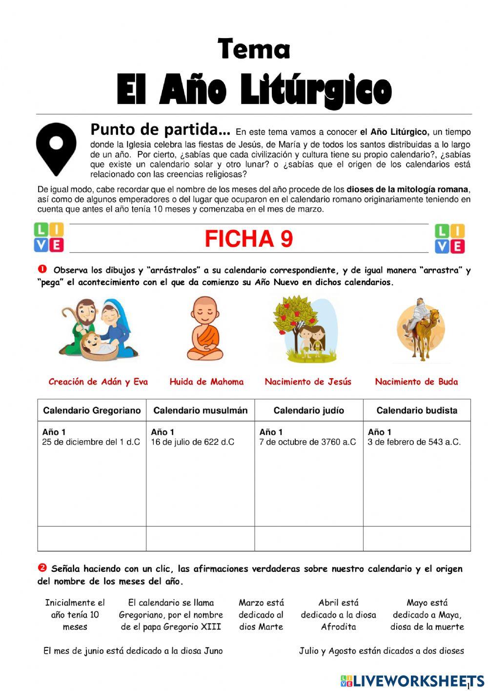 1º Bachillerato. El Año Litúrgico. Ficha 9-