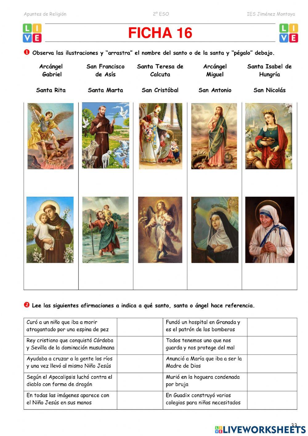 2º ESO. Tema 4. La Virgen María y los santos. Ficha 16-