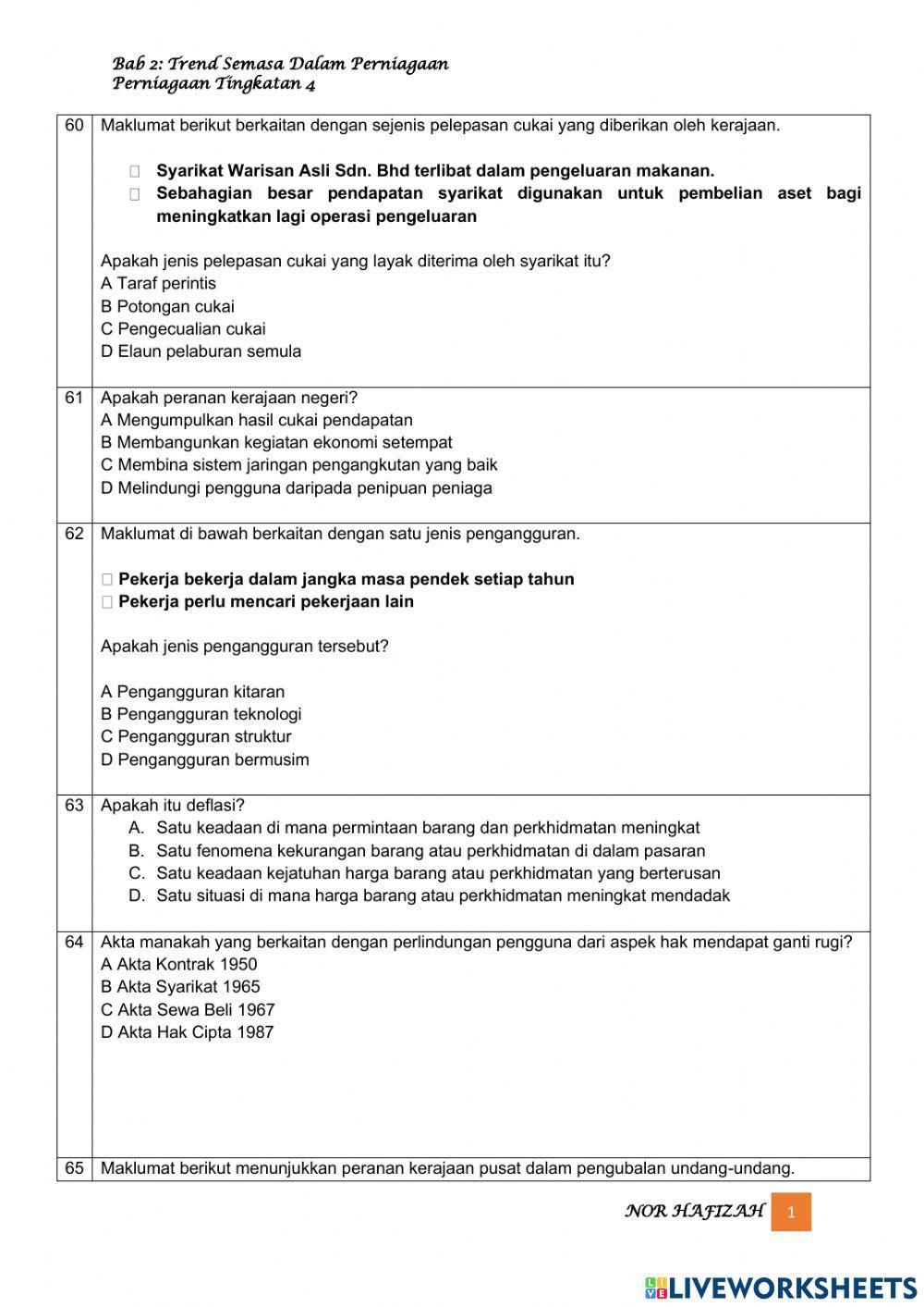 TING 4 Latihan bab 2 : trend semasa dalam perniagaan