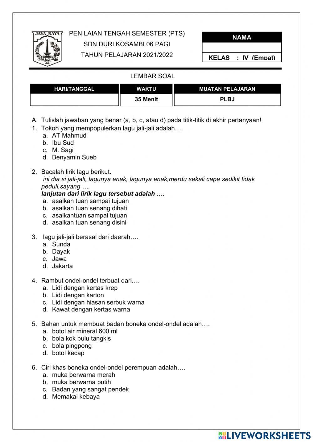 Pts PLBJ Kelas 4 Semester 1