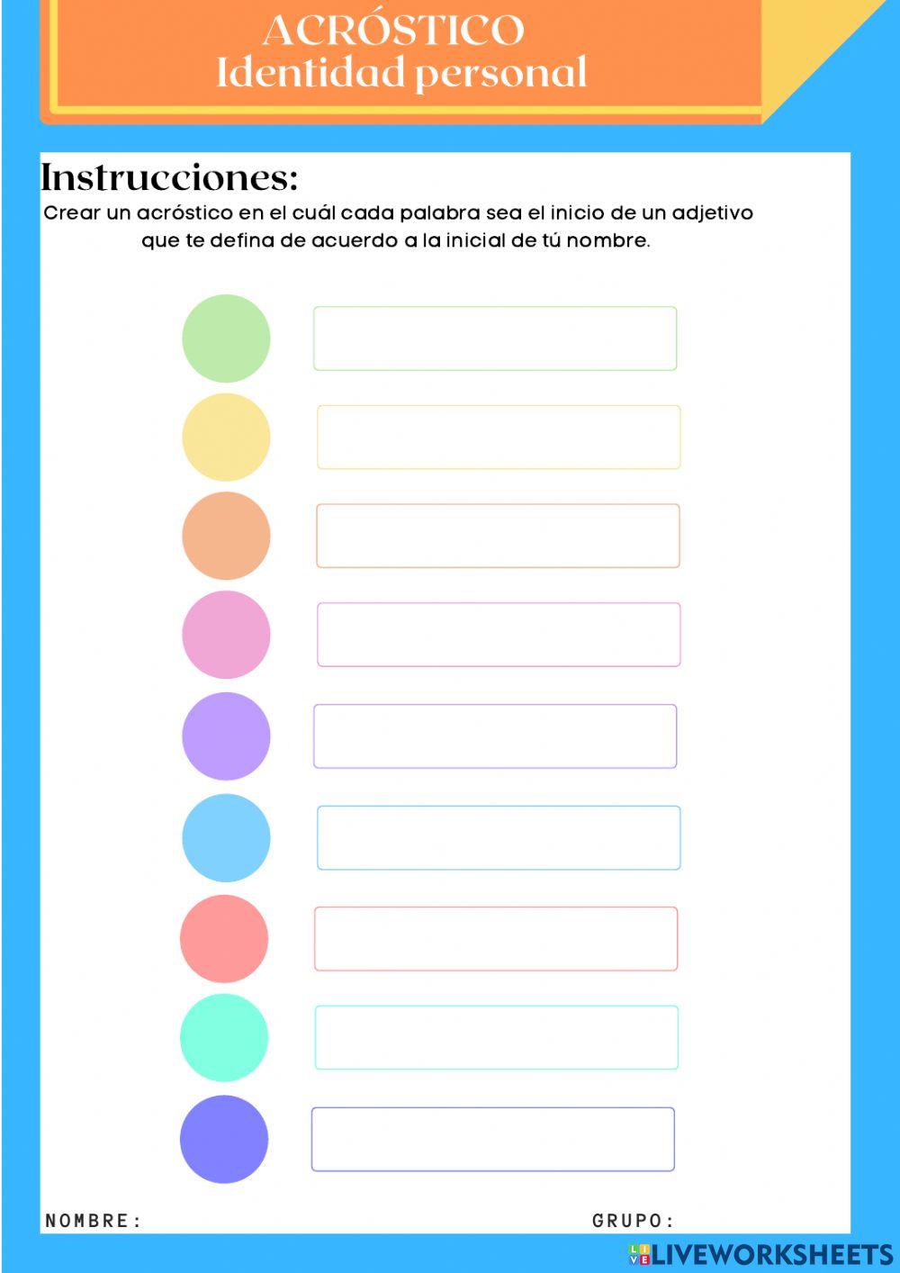 Acróstico identificación personal