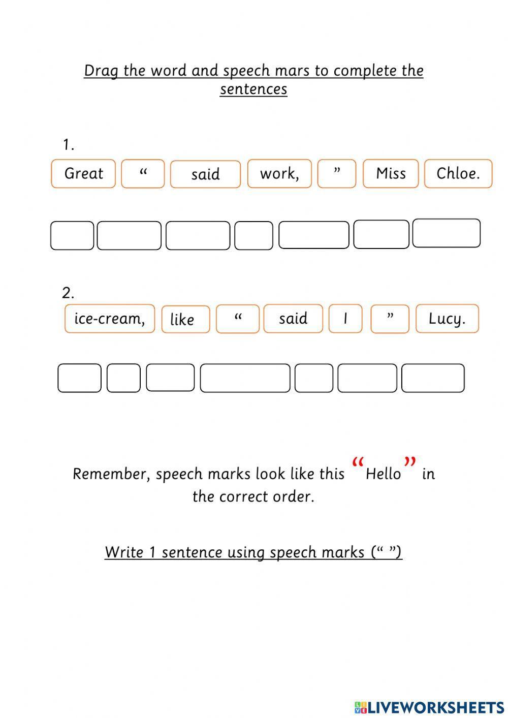 Speech marks worksheet