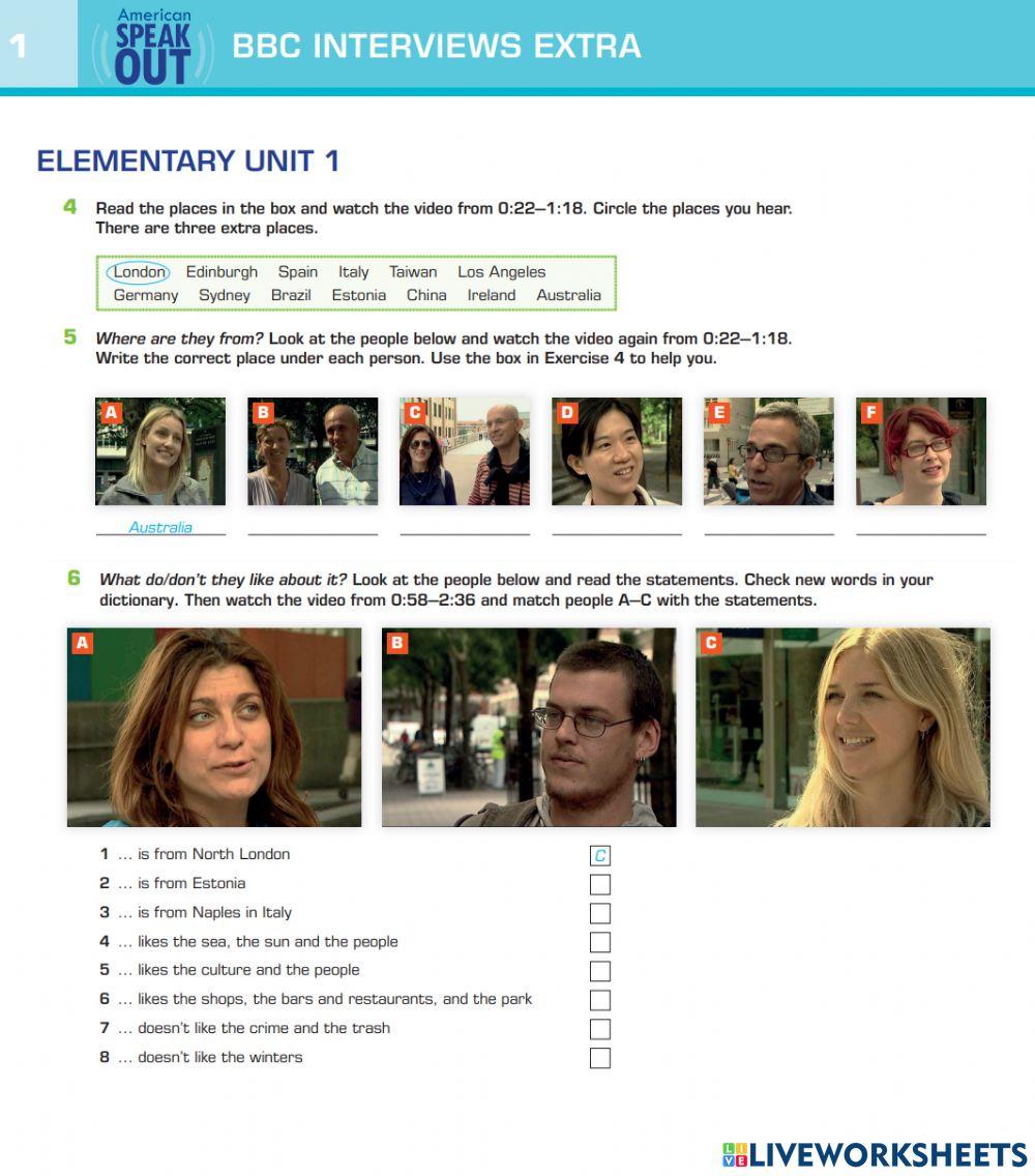 Interview unit1 ex4-5-6 speak out elementary