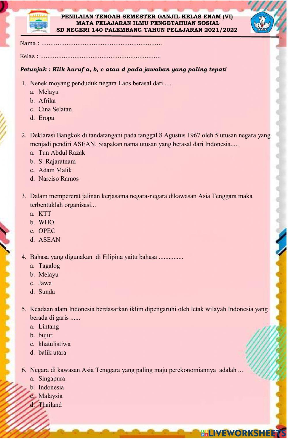 Pts mapel ips kelas 6