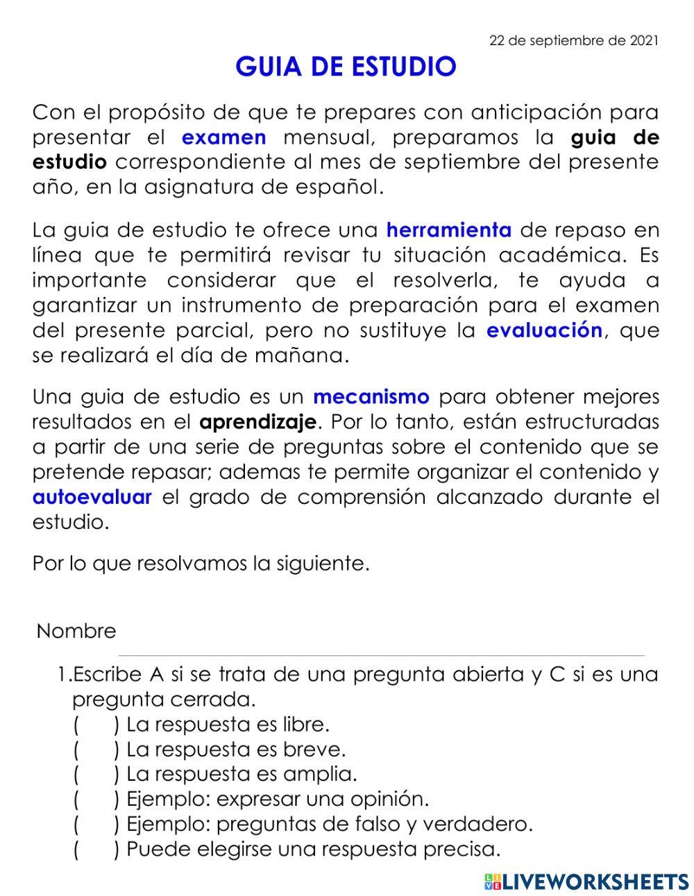 Gia examen septiembre español