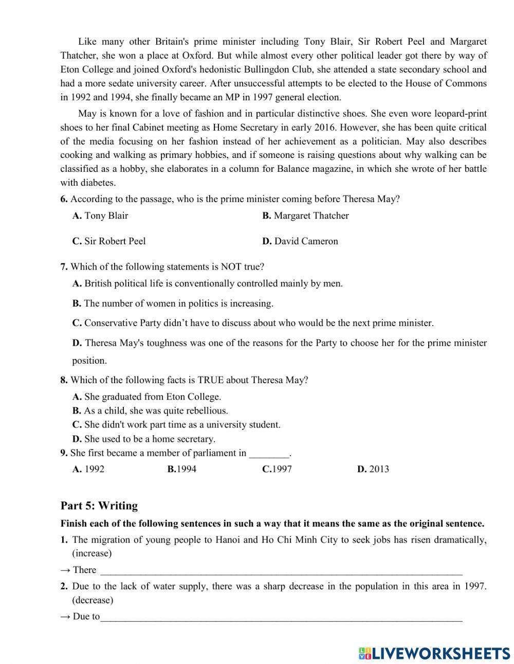 English 12 - Written Test No 1