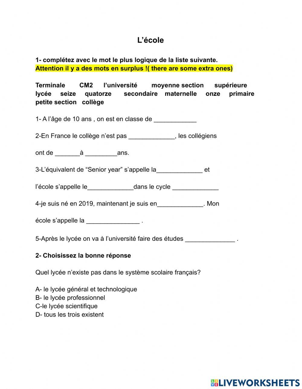 Assessment l'école fr III