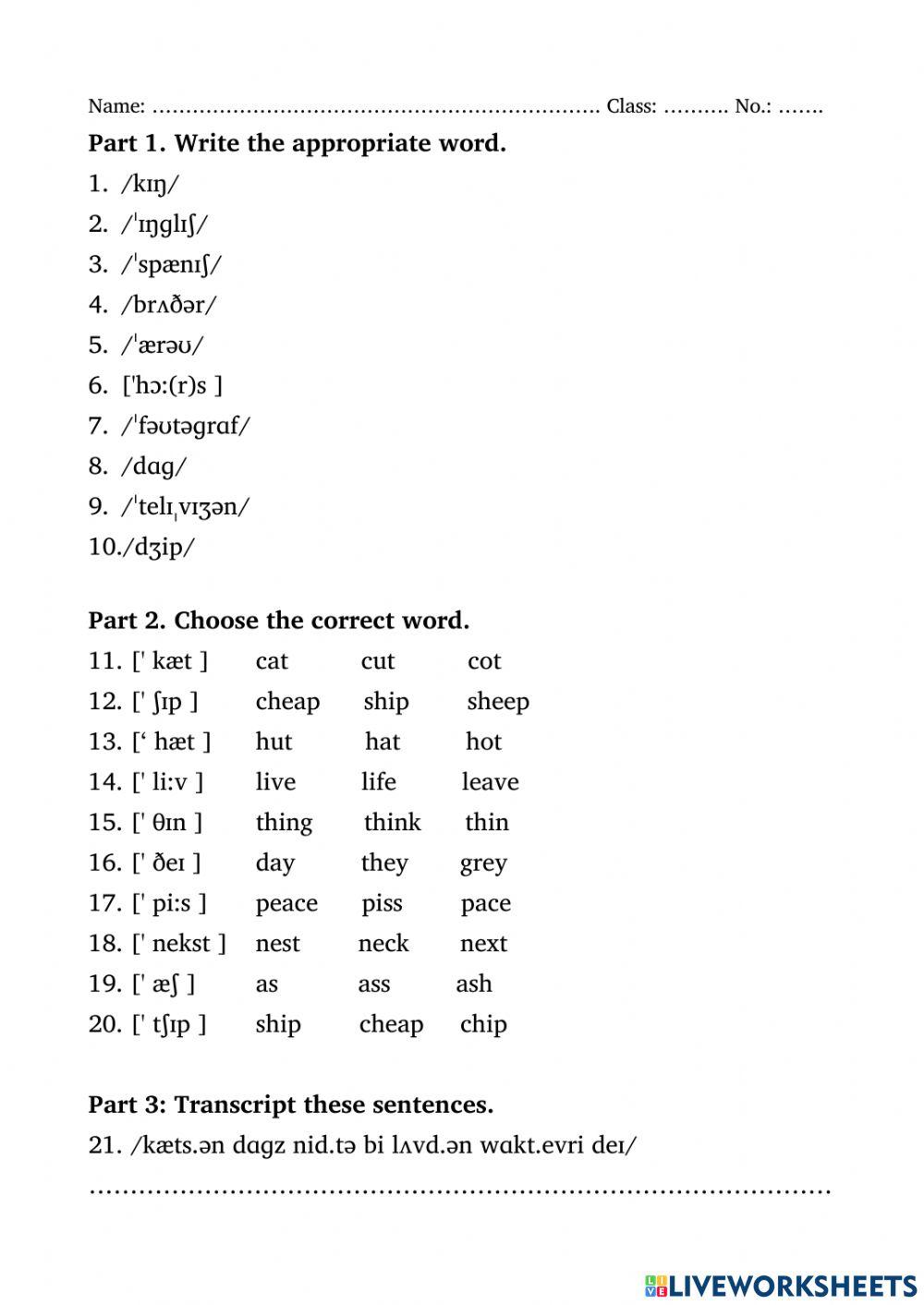 Pronunciation Transcription 1 M.3