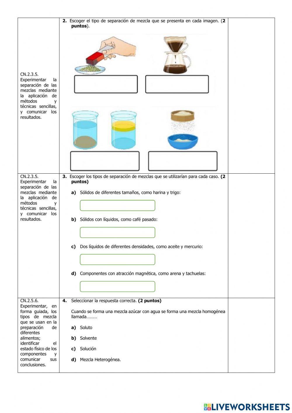 Evaluación de Ciencias Naturales del Tercer Parcial del Primer Quimestre