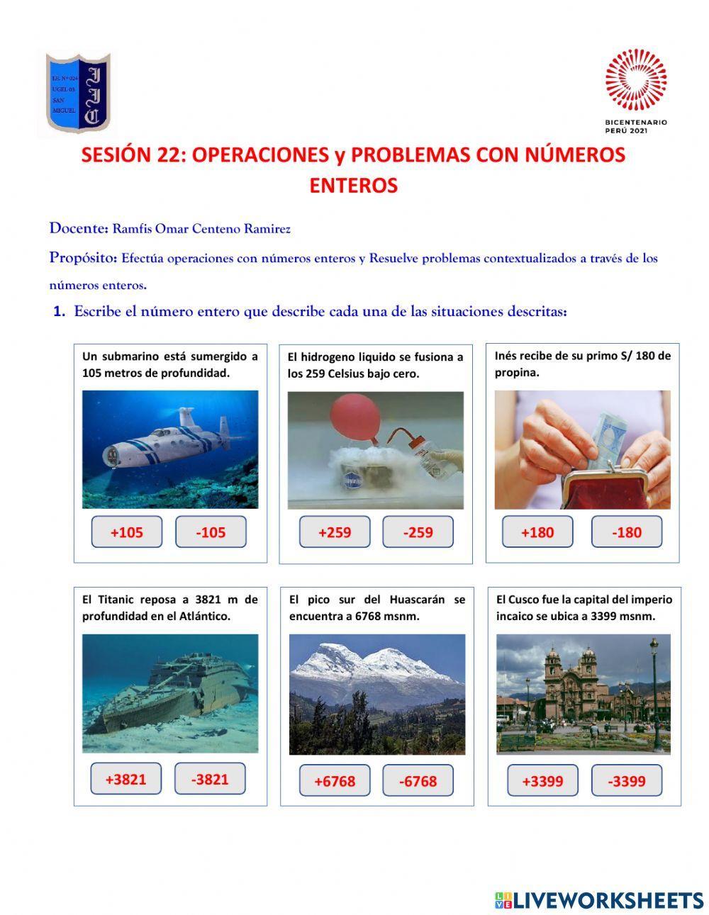 Operaciones y Problemas con números enteros