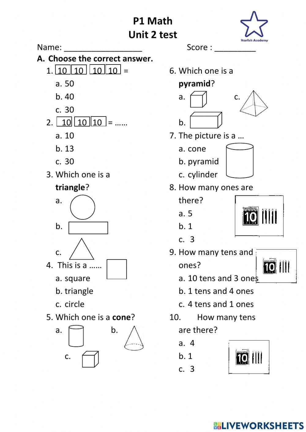 Maths P1 2D and 3D shapes tens and ones