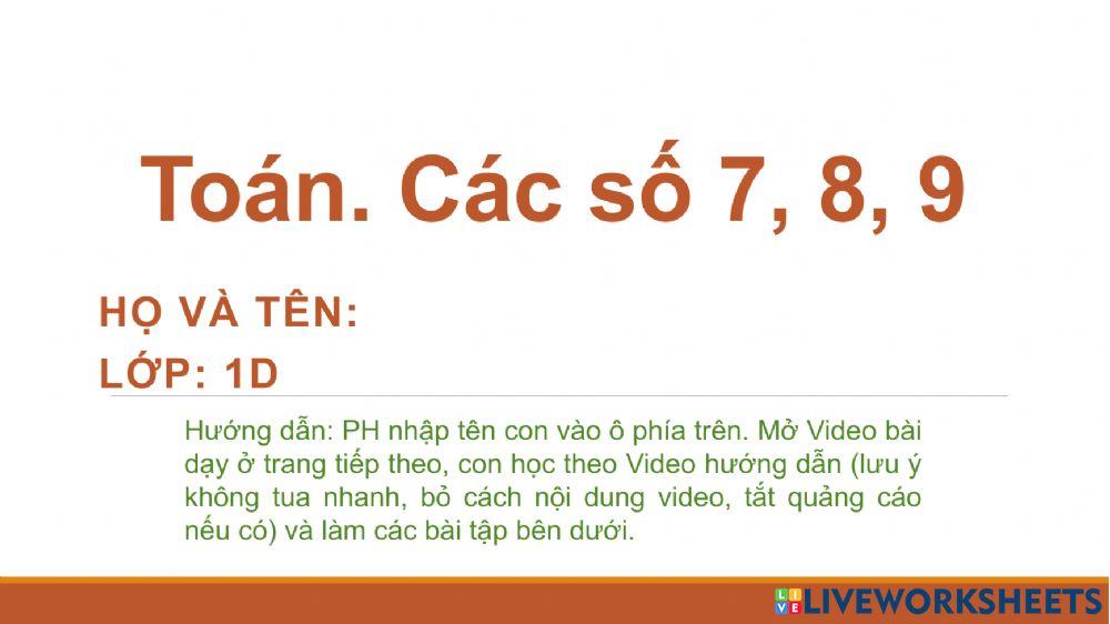 Toán: Các số 7, 8, 9
