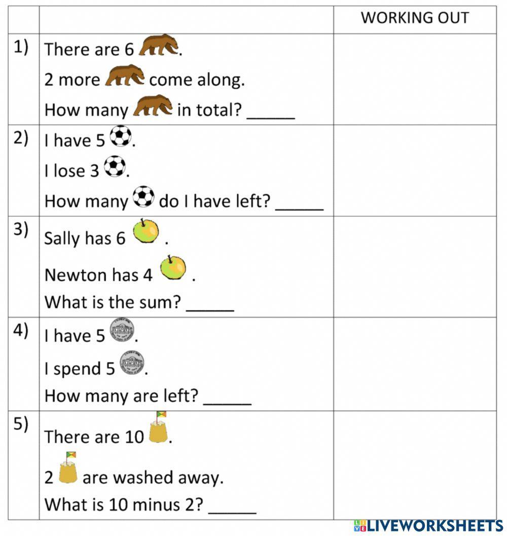 Addition & Subtraction within 10 Word Problems