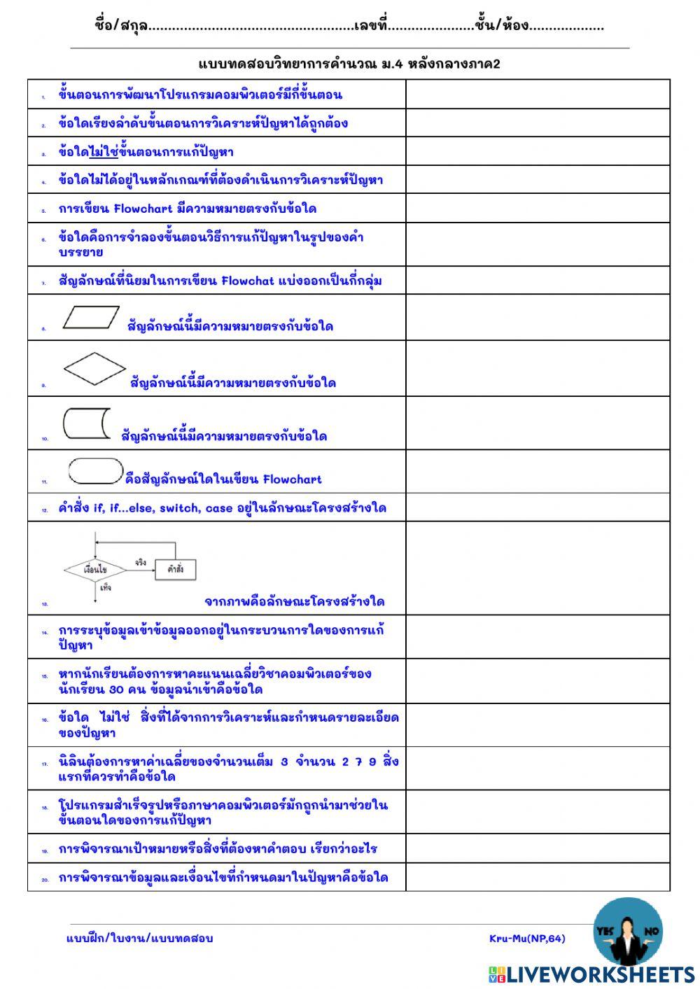 Testa วิทยากาคคำนวณ หลังกลางภาค2