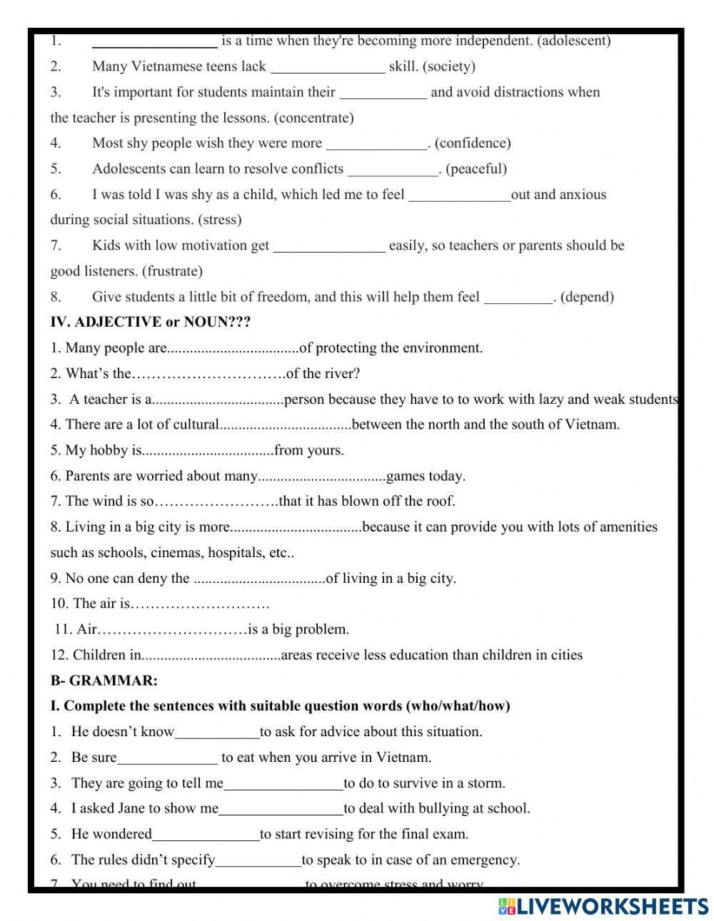 Grade 9: Unit 3 (cont)