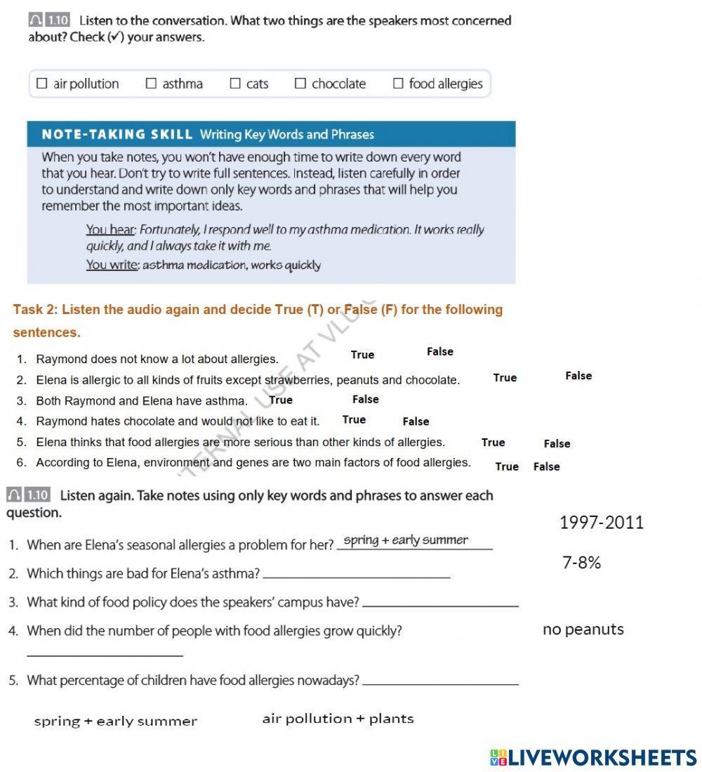 Listening: Food allergy