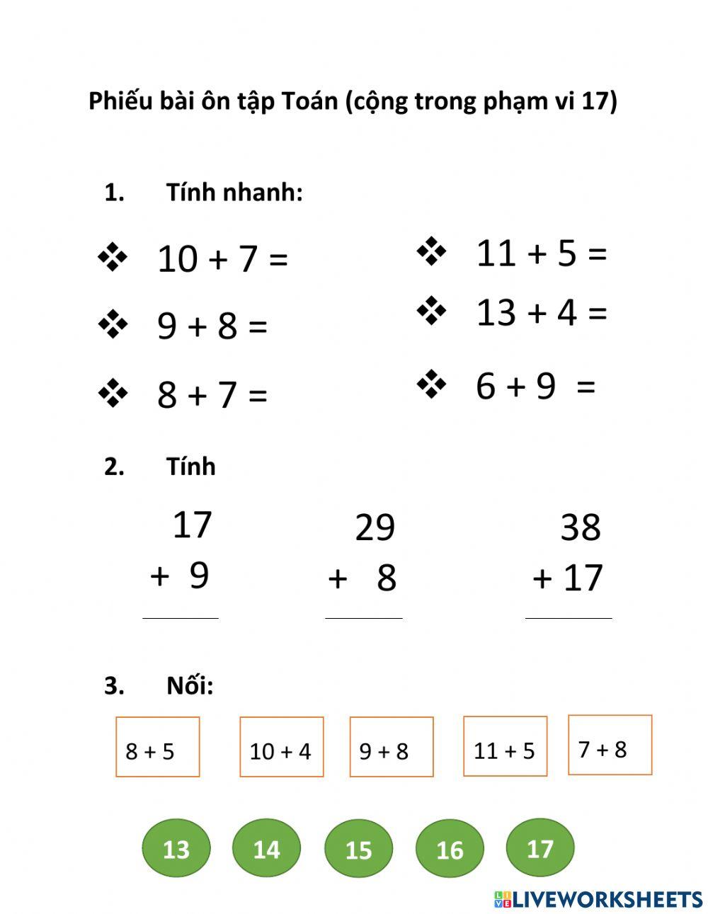 BT toán phạm vi 17