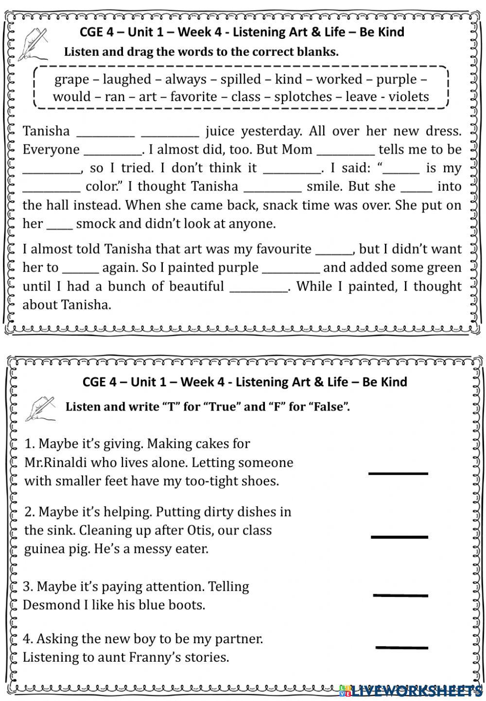 CGE 4 - U1 - W4 - Listening Worksheet