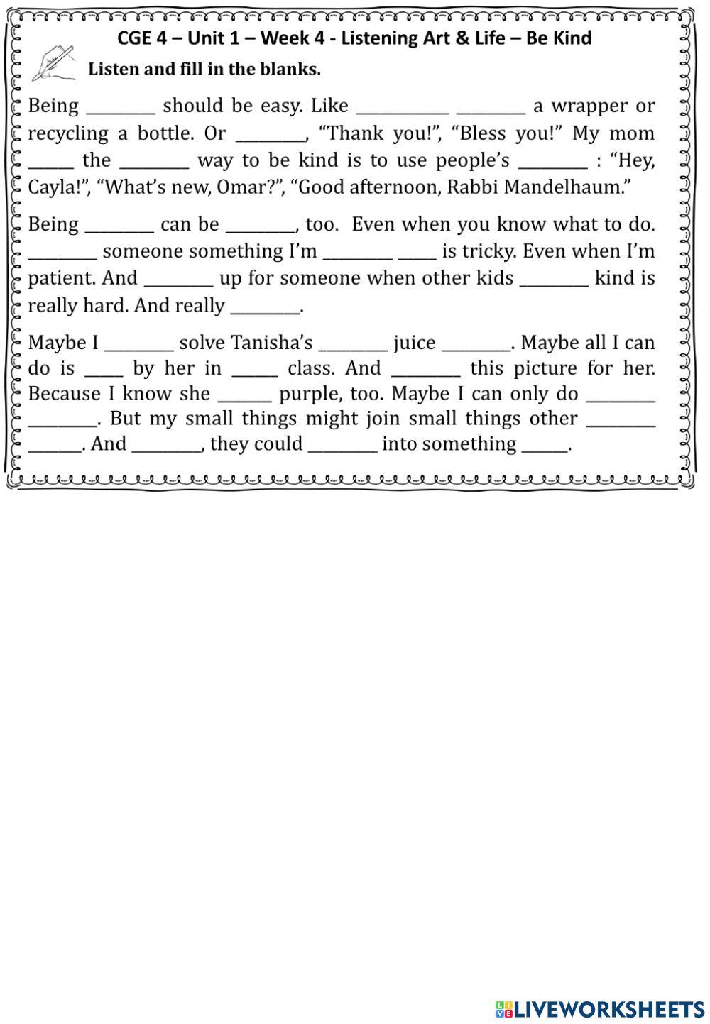 CGE 4 - U1 - W4 - Listening Worksheet