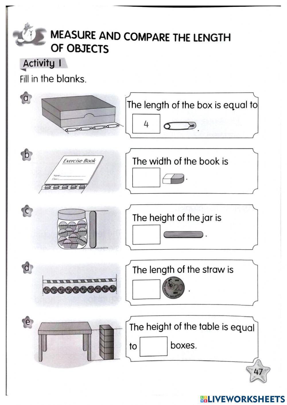 Measure and Compare Length of Objects worksheet | Live Worksheets