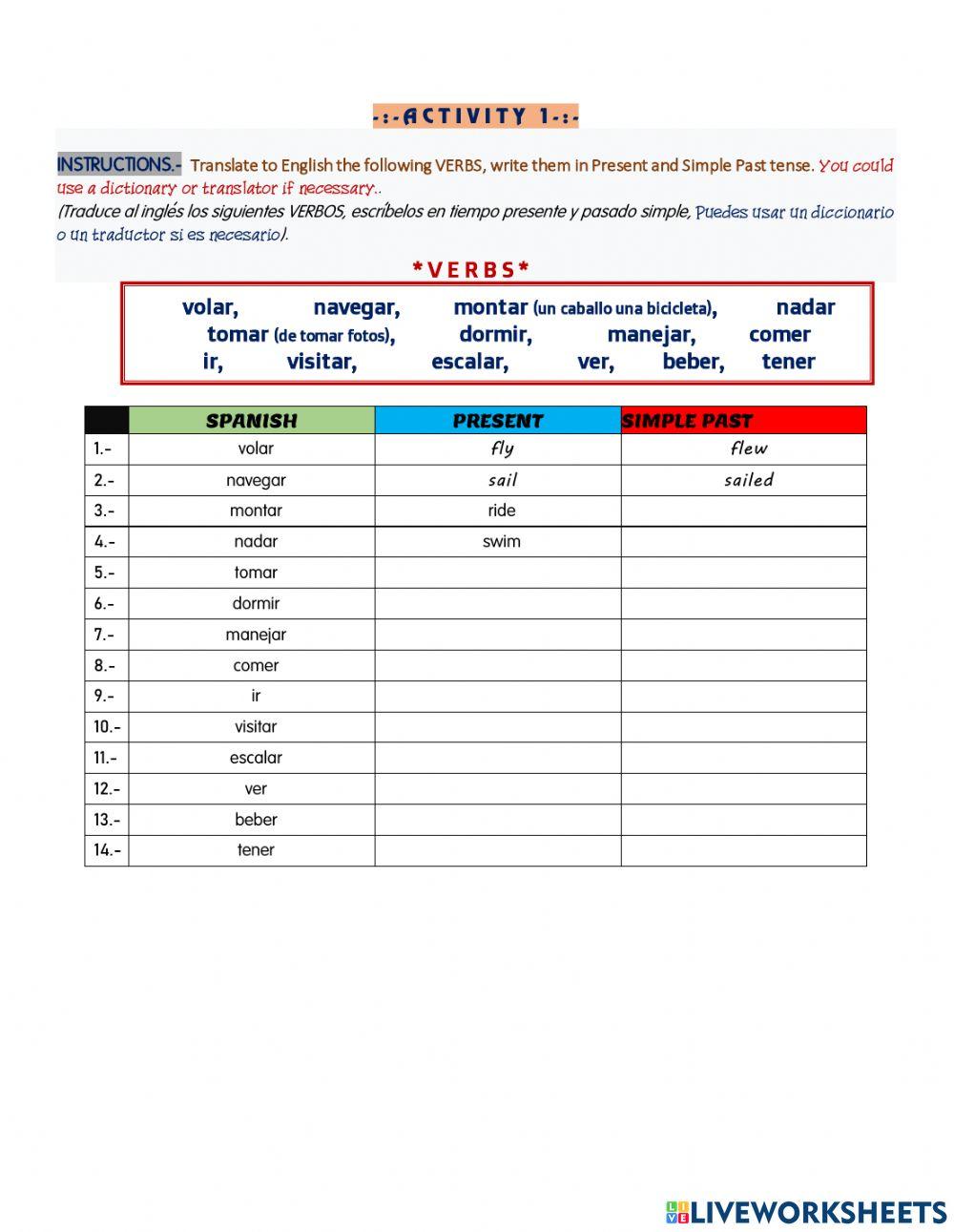 Verbos en PASADO SIMPLE