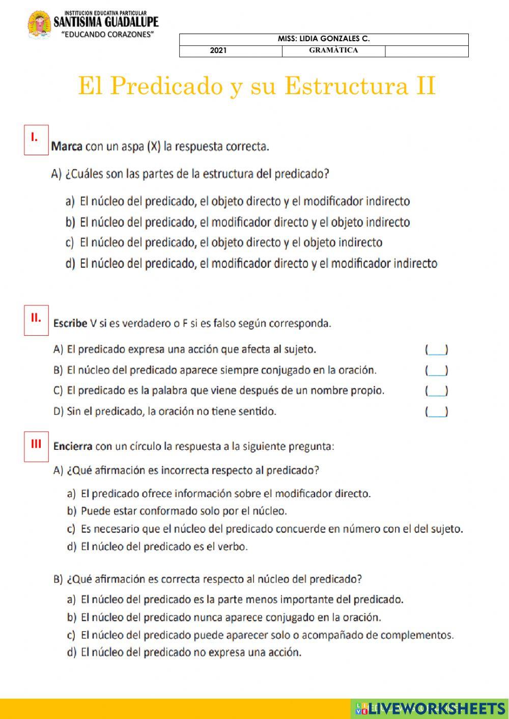 El predicado y su estructura II