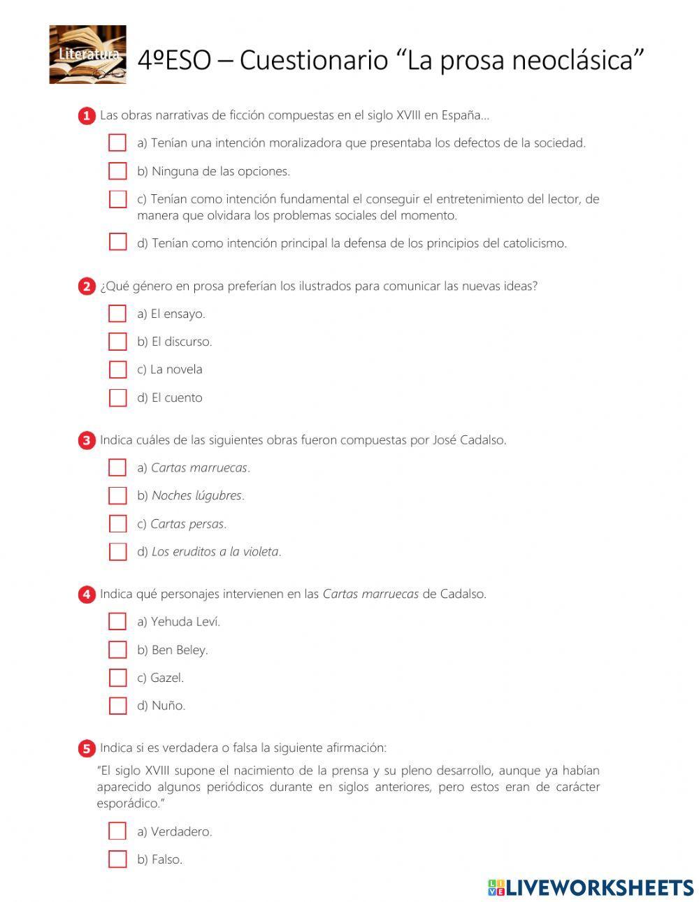 Cuestionario de prosa neoclásica