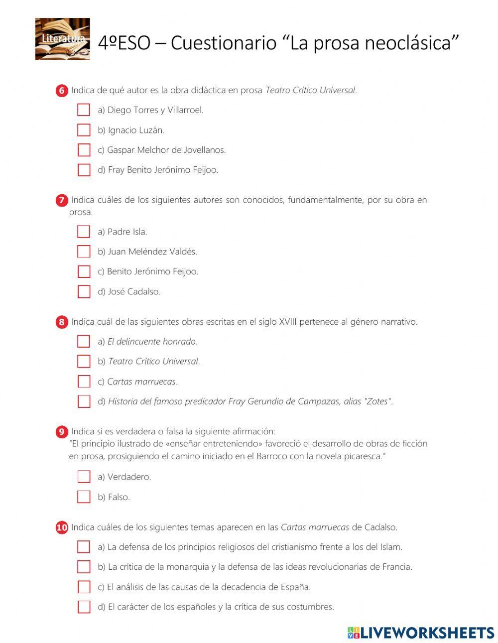 Cuestionario de prosa neoclásica