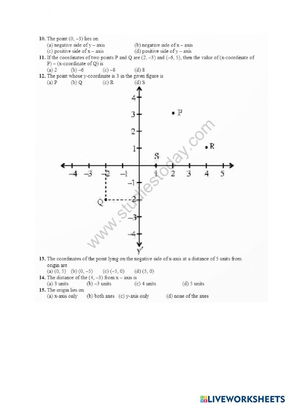 Coordinate geometry class 9 online exercise for live worksheets