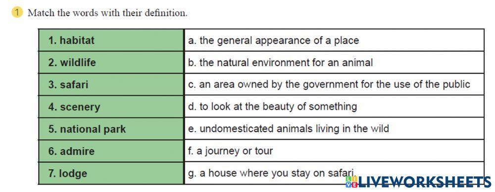 Vocab habitats worksheet | Live Worksheets