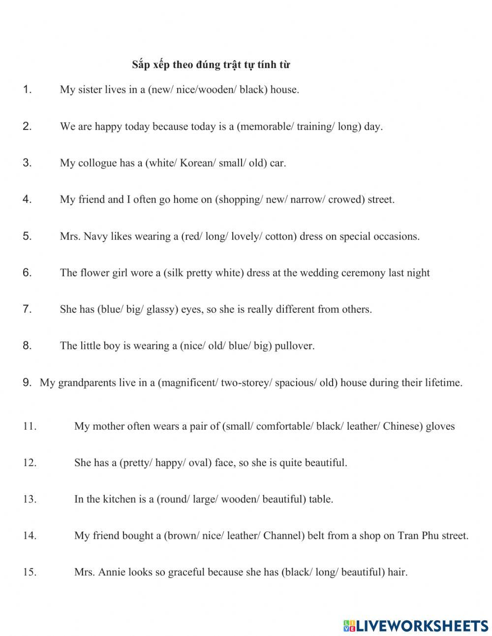 Thứ tự của tính từ