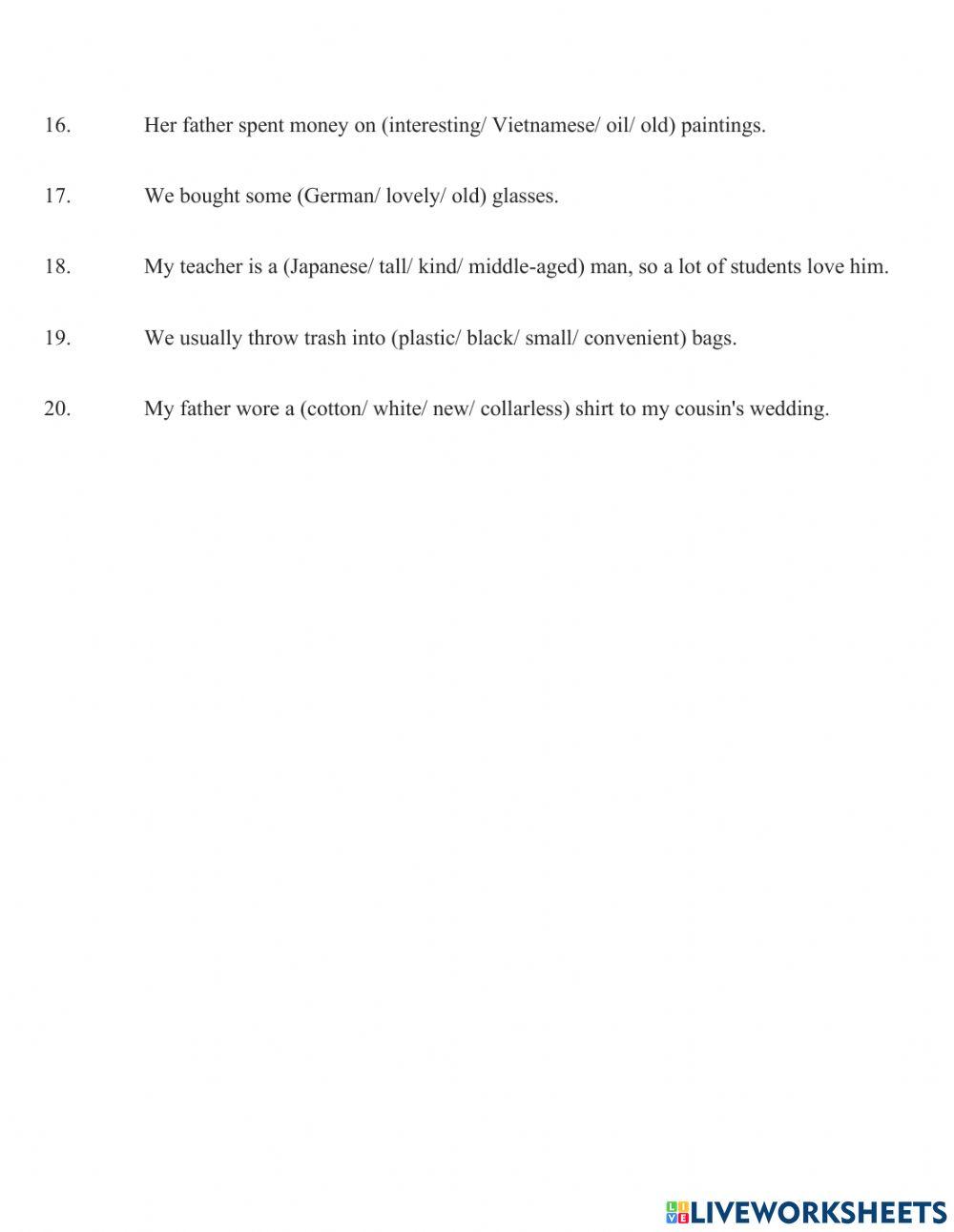 Thứ tự của tính từ