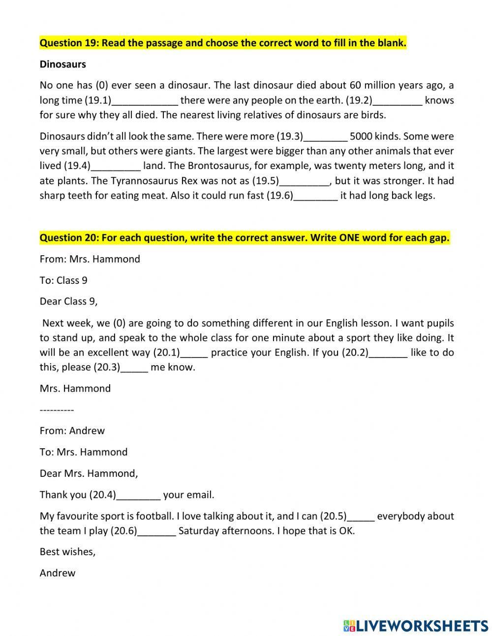 KET Reading Sept 22nd