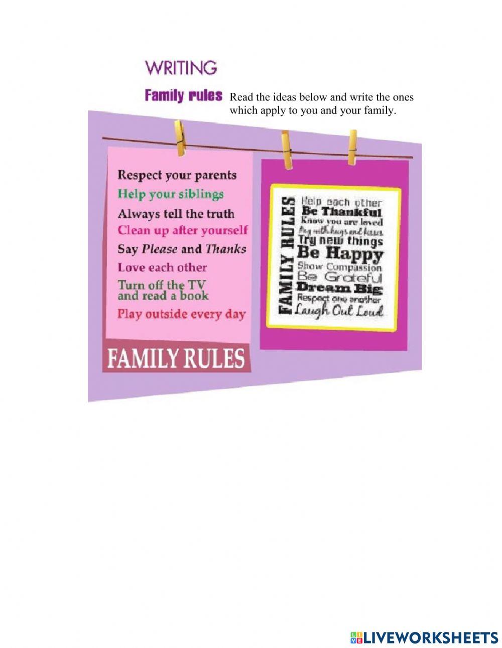 Brainstorming for family rules in writing