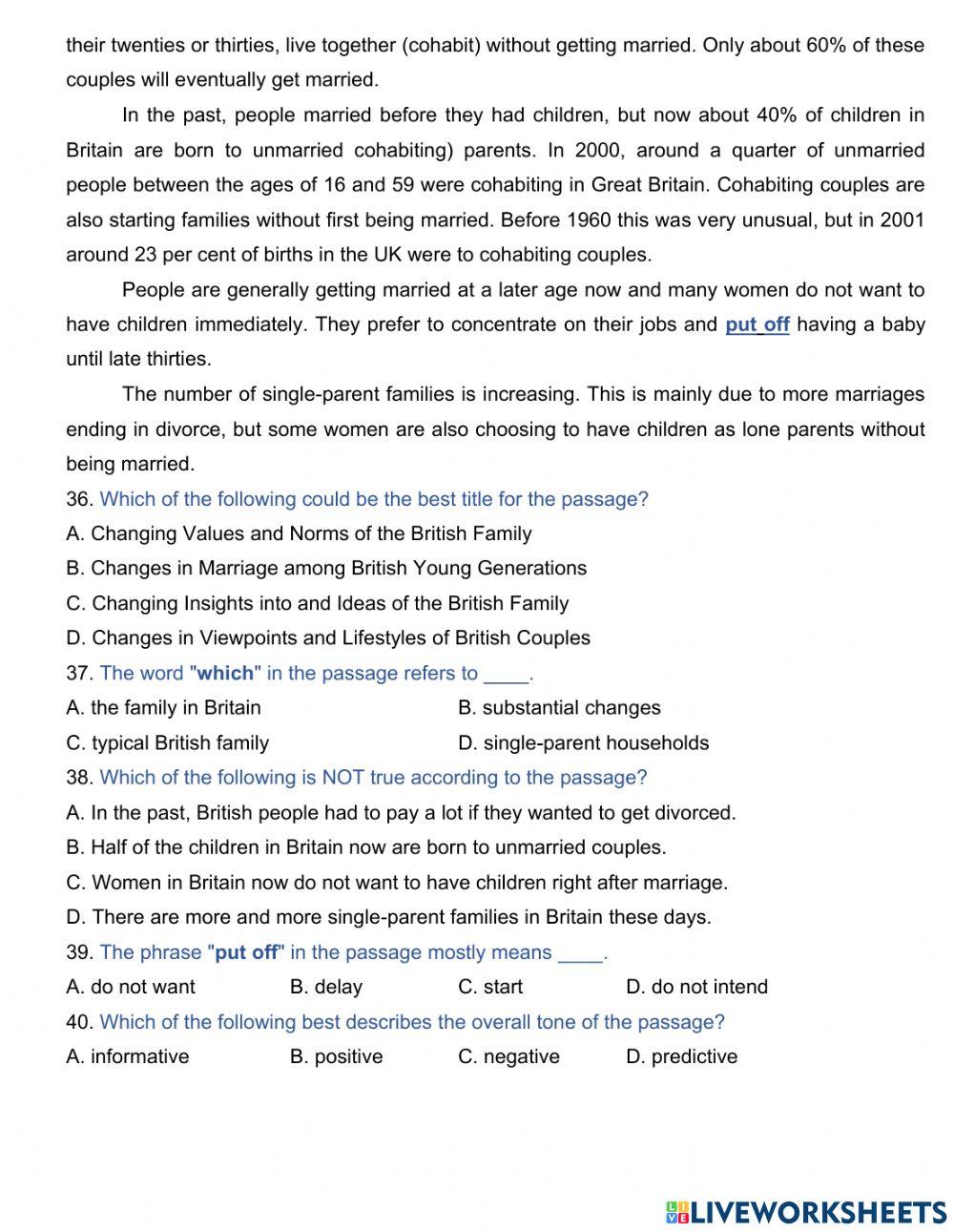 Unit 1: Family Life - test 2