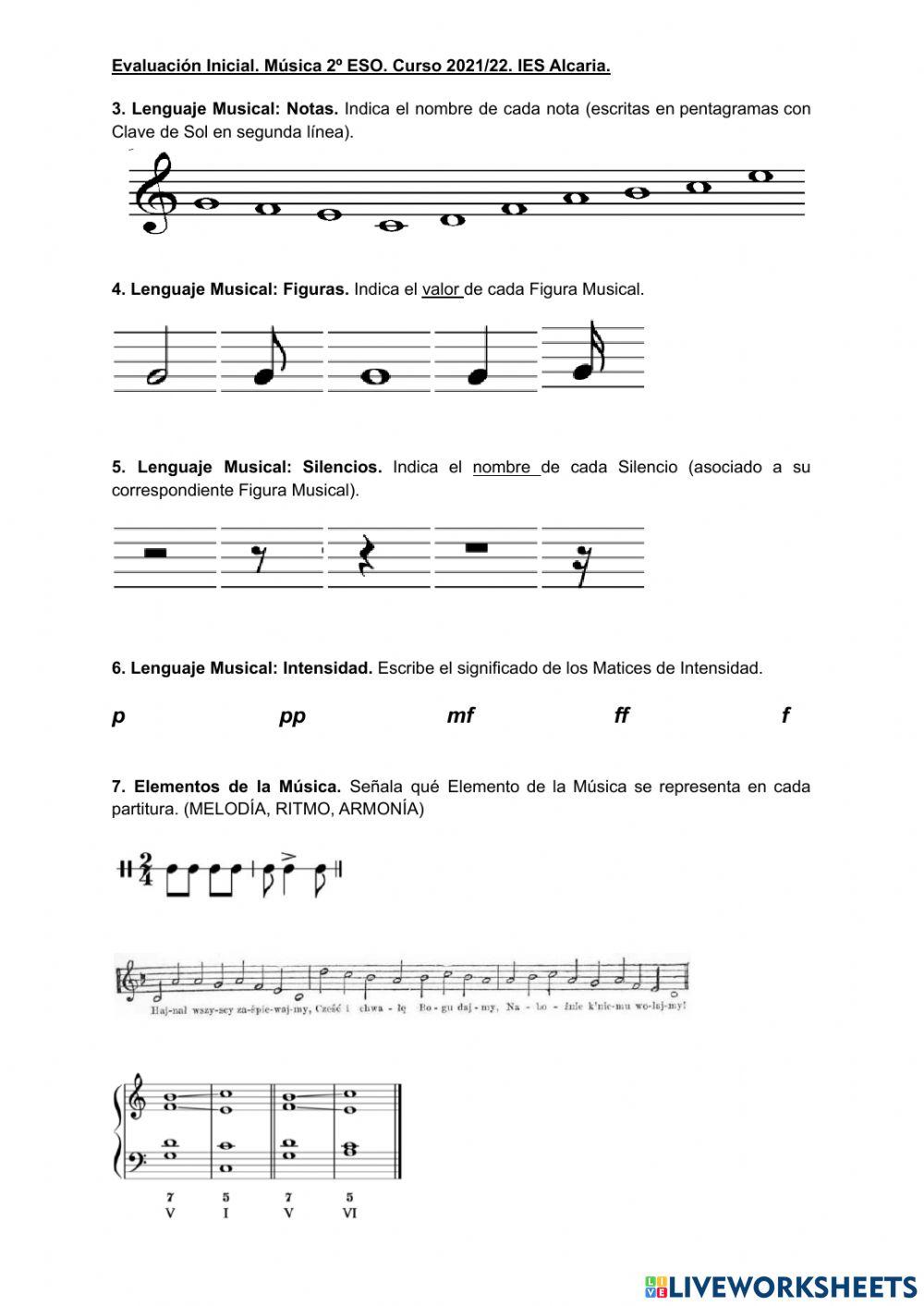 Evaluación Inicial. Música