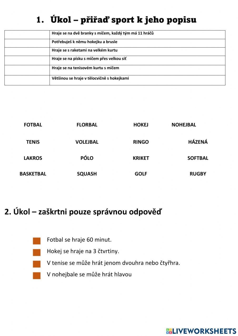 Pracovní list - Sporty