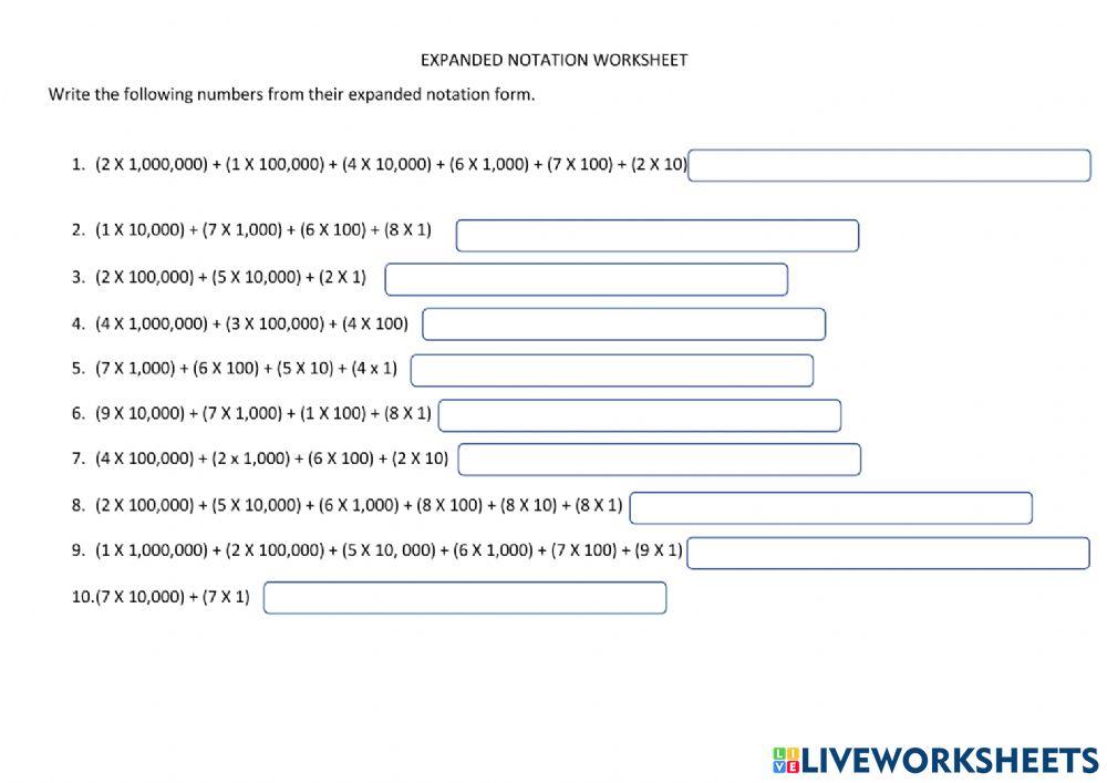 Expanded Notation Worksheet
