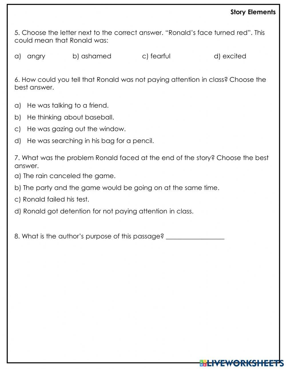 Reading Comprehension- Story Elements