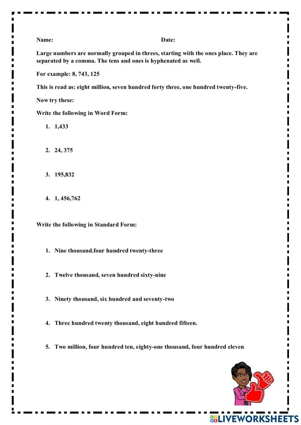 Numbers in Standard and Word Form