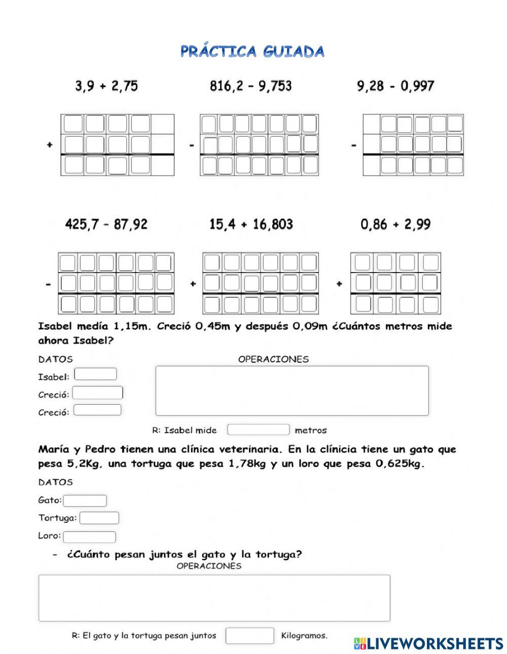 Suma y resta de decimales