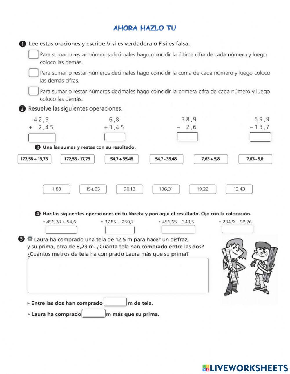 Suma y resta de decimales
