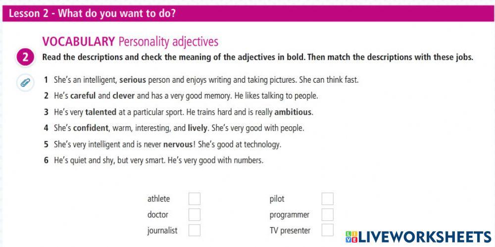 Task: Lesson 2: What do you want to do?