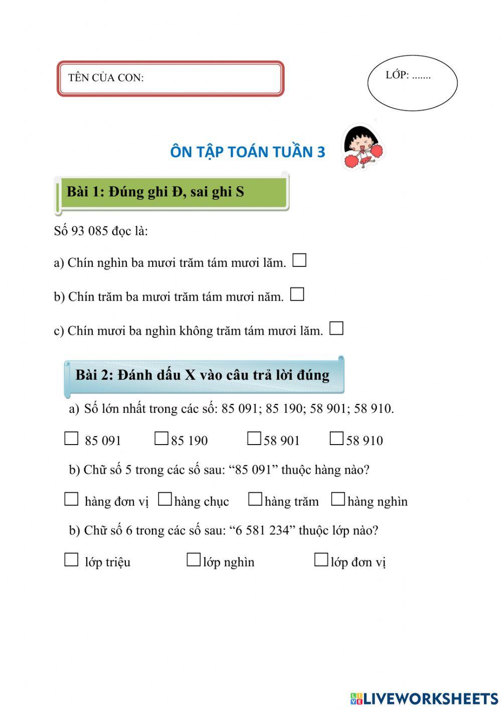 Ôn tập toán tuần 3