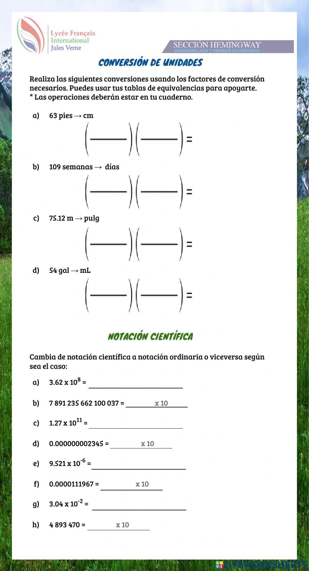 Conversión de unidades y notación científica